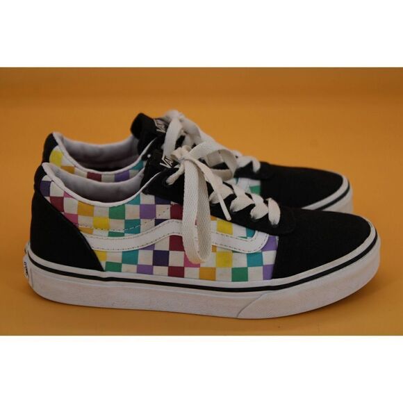 Vans “Missy” Kids Size 3 Black/White Multi-Color Checkers Low Top Great Cond. - Picture 1 of 11